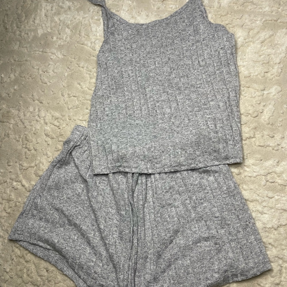 2 sets, 1 Gray & 1 blue Pajama Set with Soft Knit Fabric